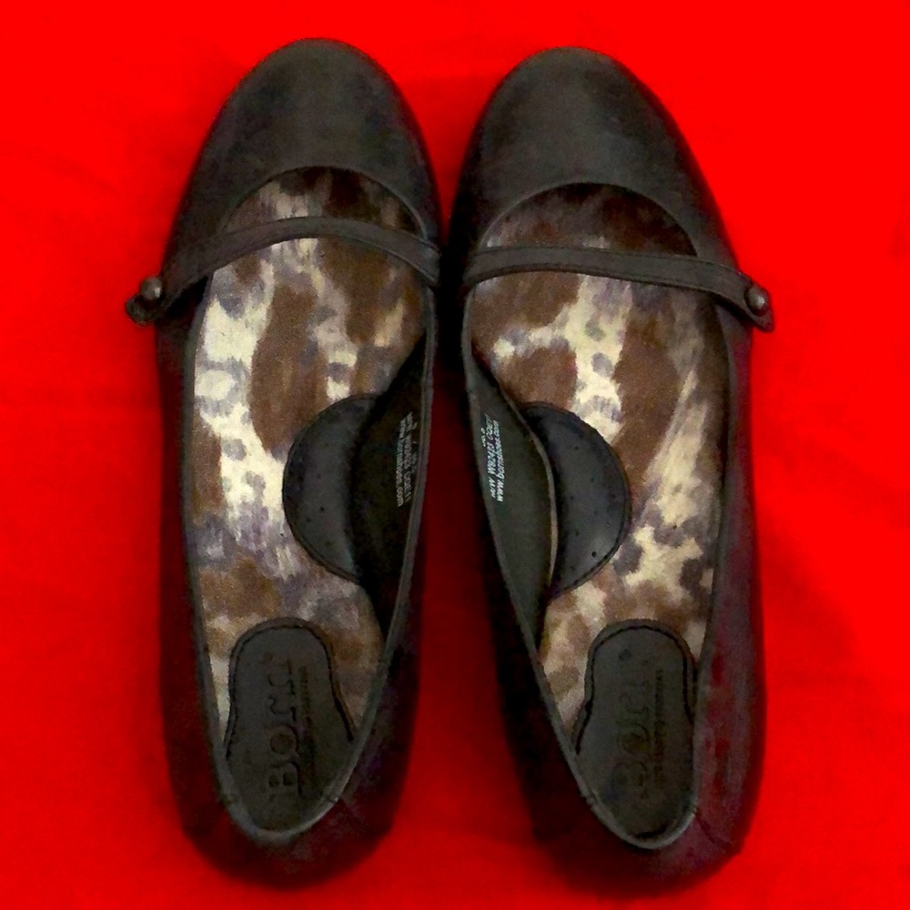 BORN Womens Black Leather Mary Jane Ballet Flats Shoes